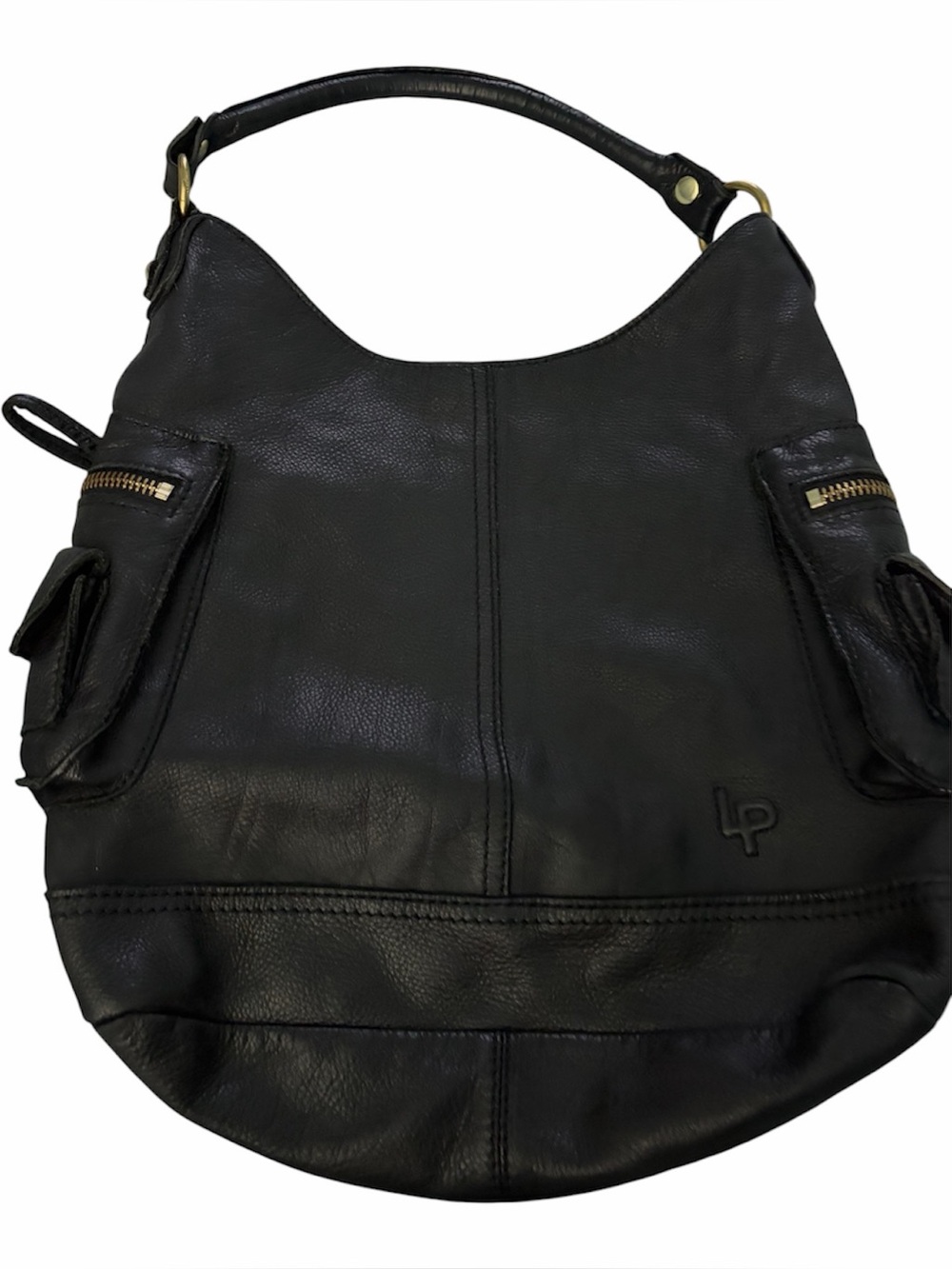 Linea Pelle Pebbled Leather Hobo Cargo Bag in Black